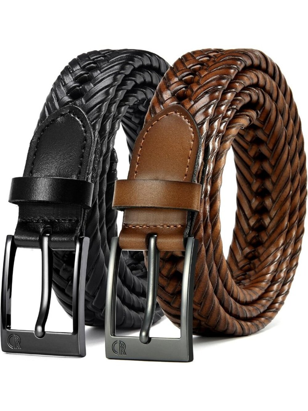 Stylish 2-Pack Leather Woven Braided Belts for Men - Perfect Gift Boxed Set